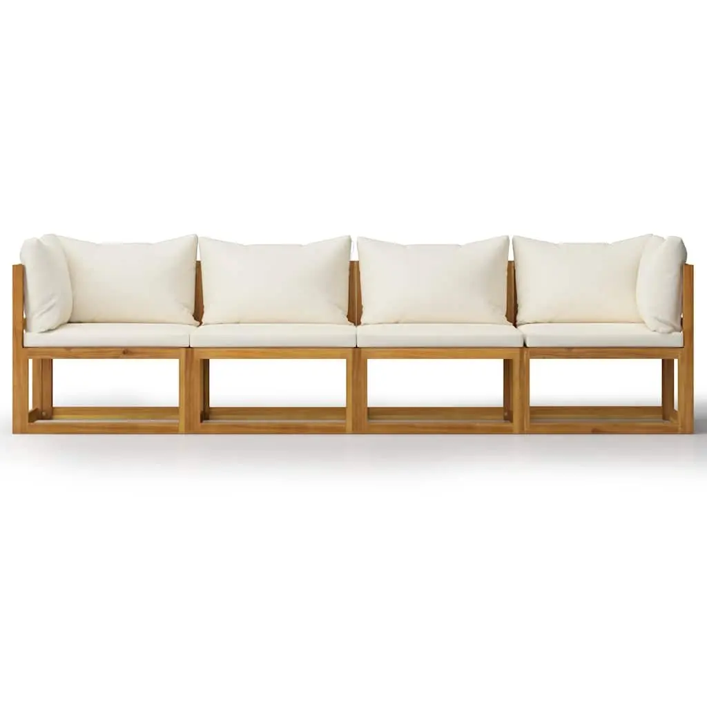 4-Seater Garden Sofa Outdoor Patio Furniture Set Cream Solid Wood Frame Cushions