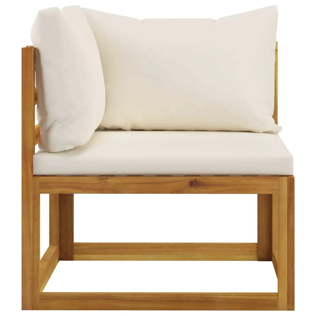 4-Seater Garden Sofa Outdoor Patio Furniture Set Cream Solid Wood Frame Cushions