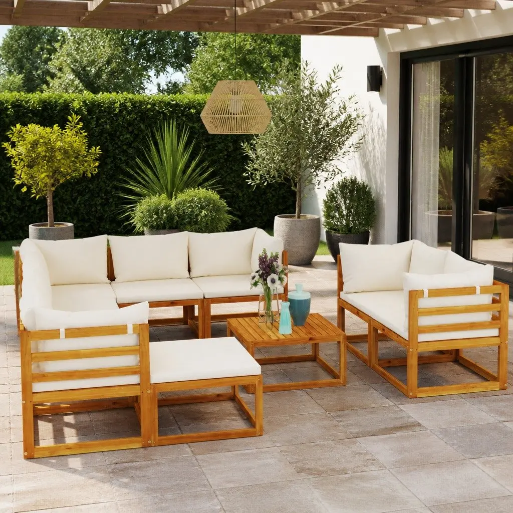Garden Lounge Set 10 Piece Outdoor Furniture with Cushions Cream Solid Wood