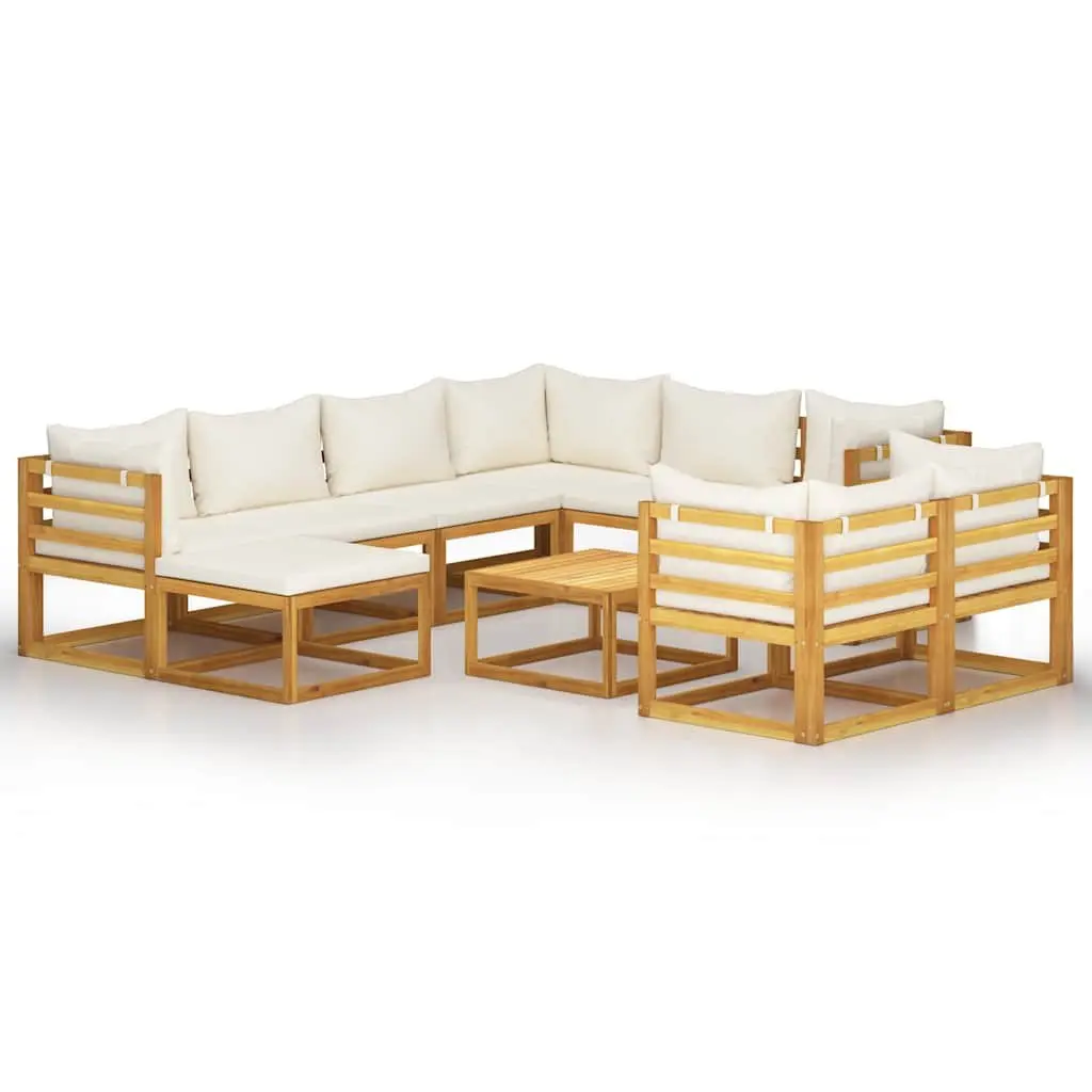 Garden Lounge Set 10 Piece Outdoor Furniture with Cushions Cream Solid Wood