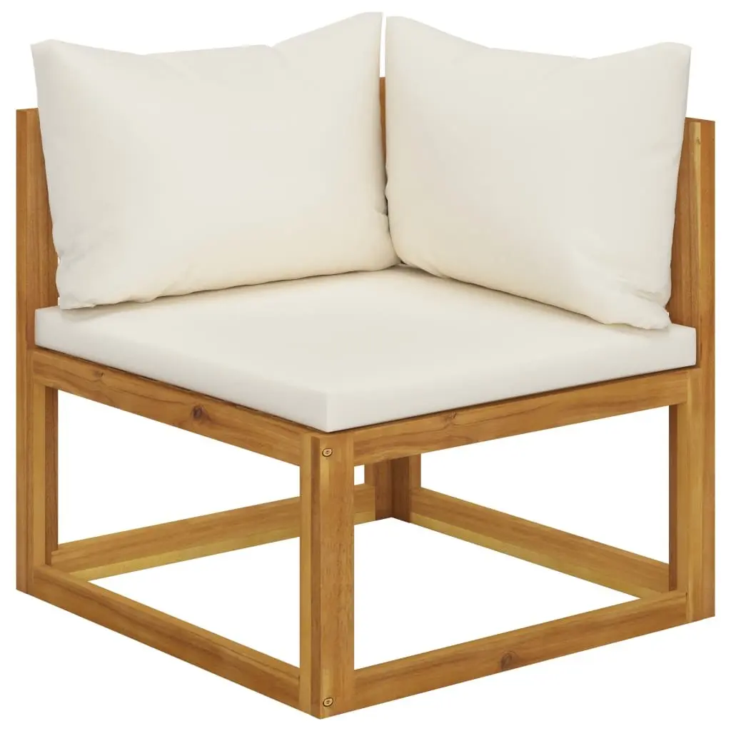 Outdoor Lounge Set Cream 11 Piece Solid Acacia Wood Frame Removable Cushions Coffee Table