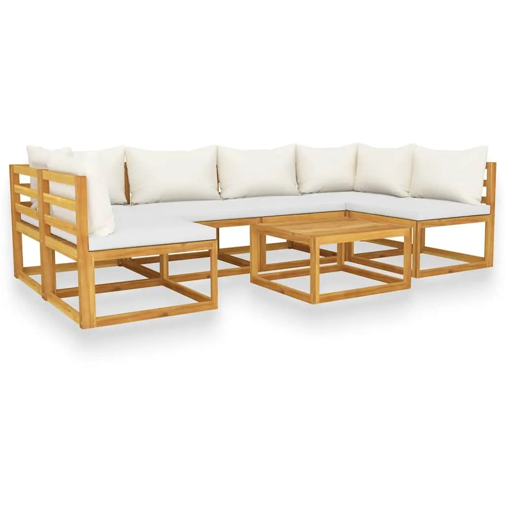 Garden Lounge Set Cream 7 Piece Modular Outdoor Furniture with Cushions
