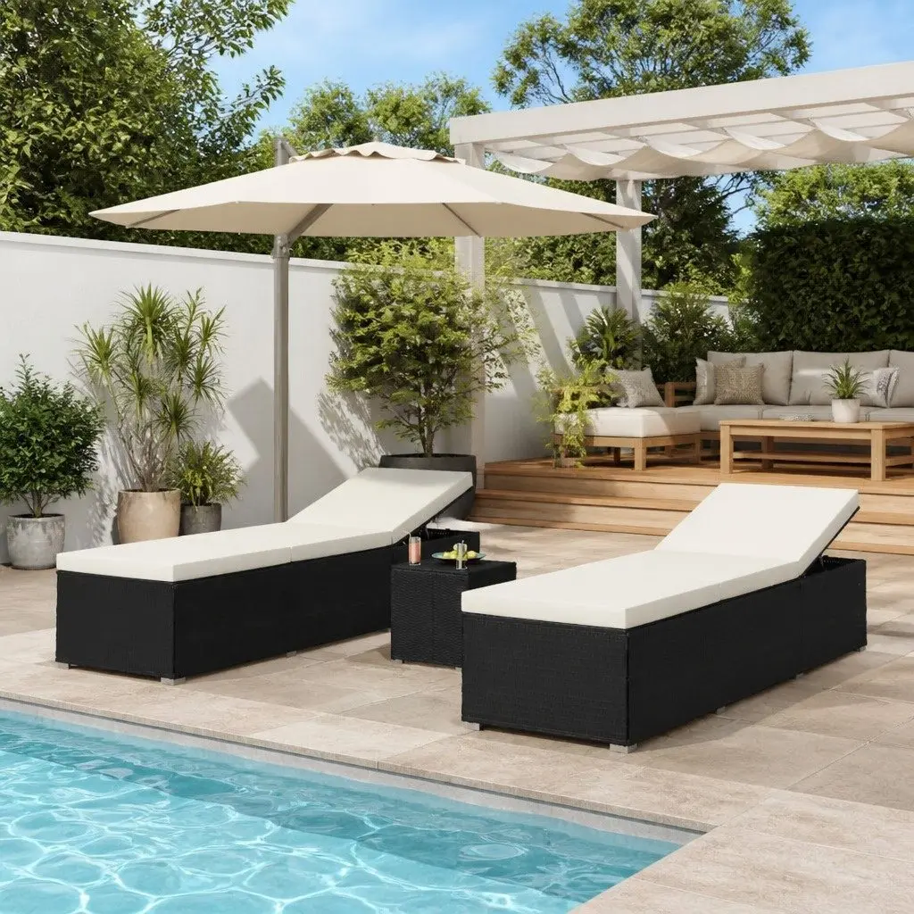 3-Piece Sun Lounger and Table Set