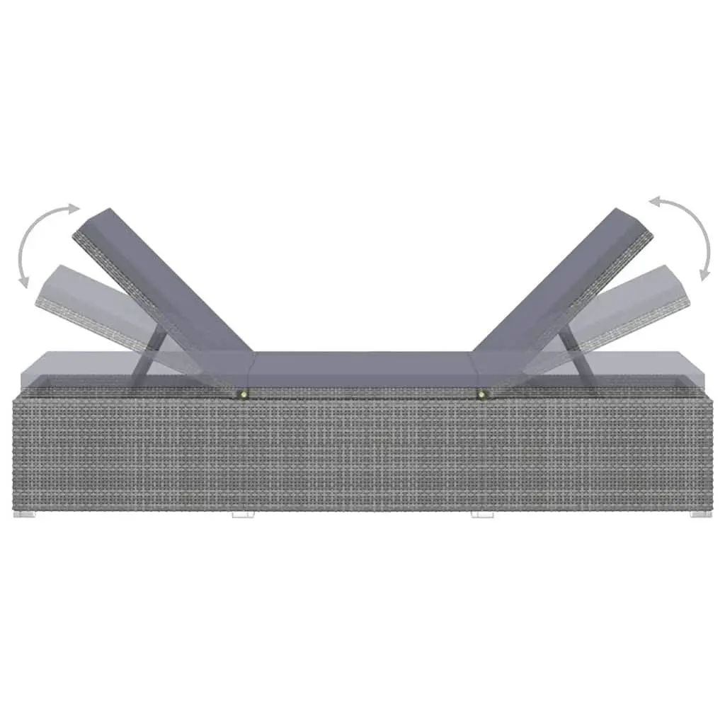Sun Lounger Set 3 Piece Grey Outdoor Garden Chaise Lounge with Tea Table