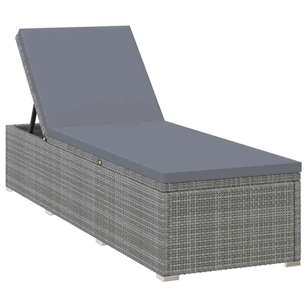 Sun Lounger Set 3 Piece Grey Outdoor Garden Chaise Lounge with Tea Table