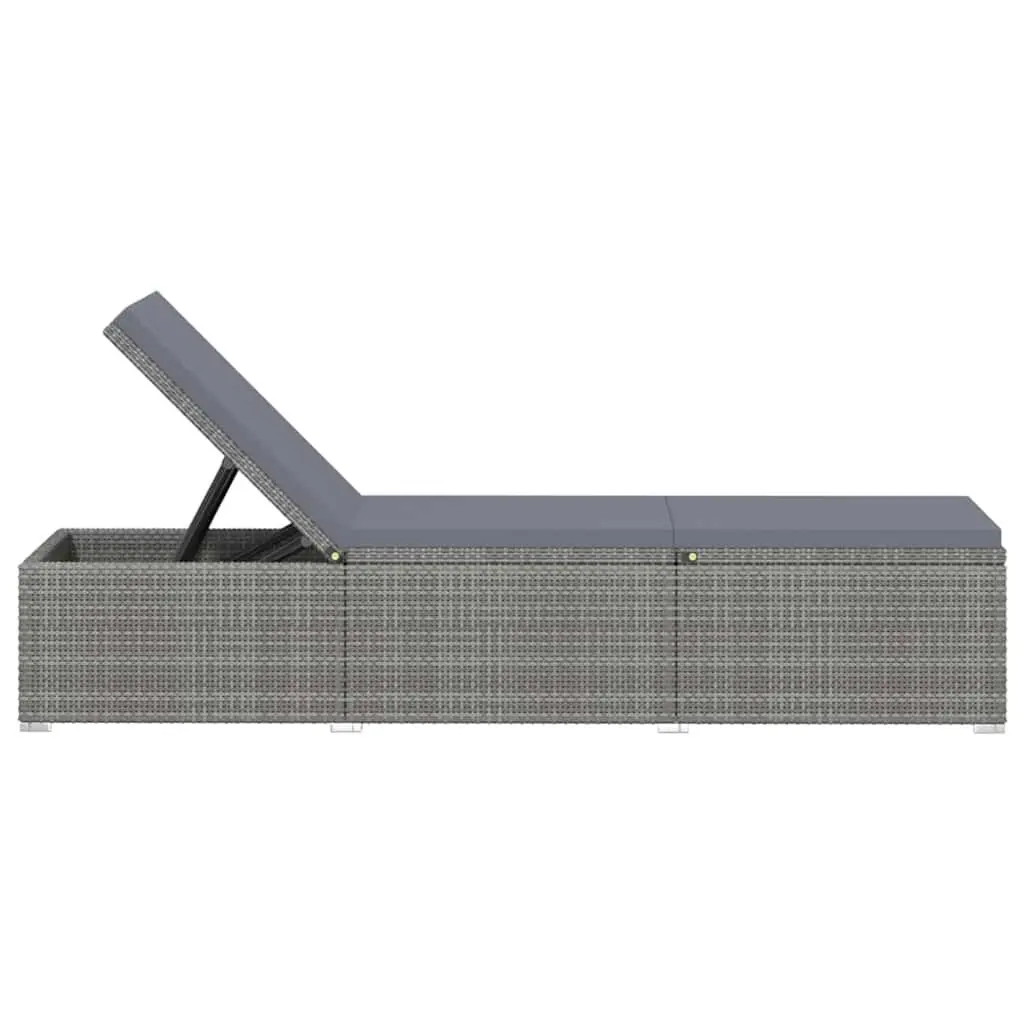 Sun Lounger Set 3 Piece Grey Outdoor Garden Chaise Lounge with Tea Table