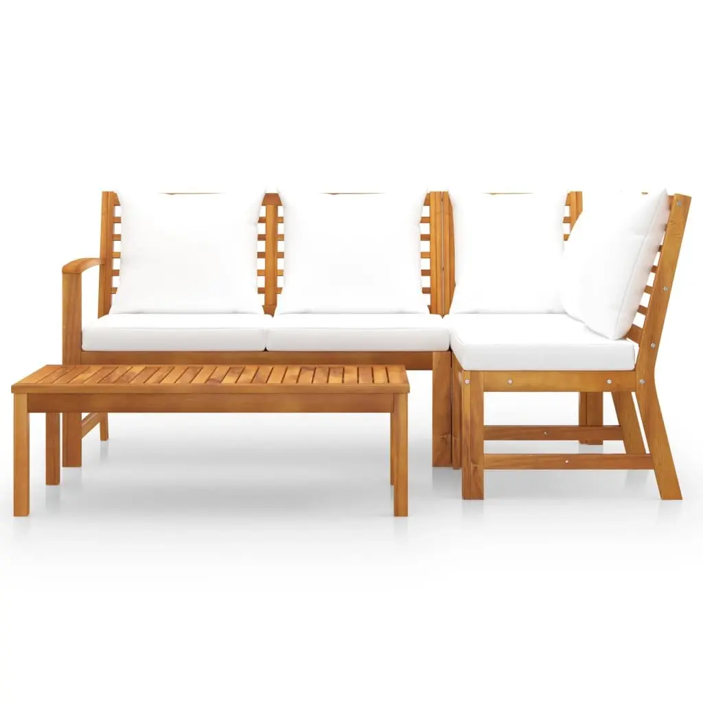 4 Piece Garden Lounge Set Cream Solid Acacia Wood Frame Padded Cushions