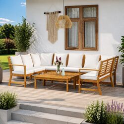 Garden Lounge Set 9 Piece Outdoor Patio Furniture Sofa Coffee Table Cream