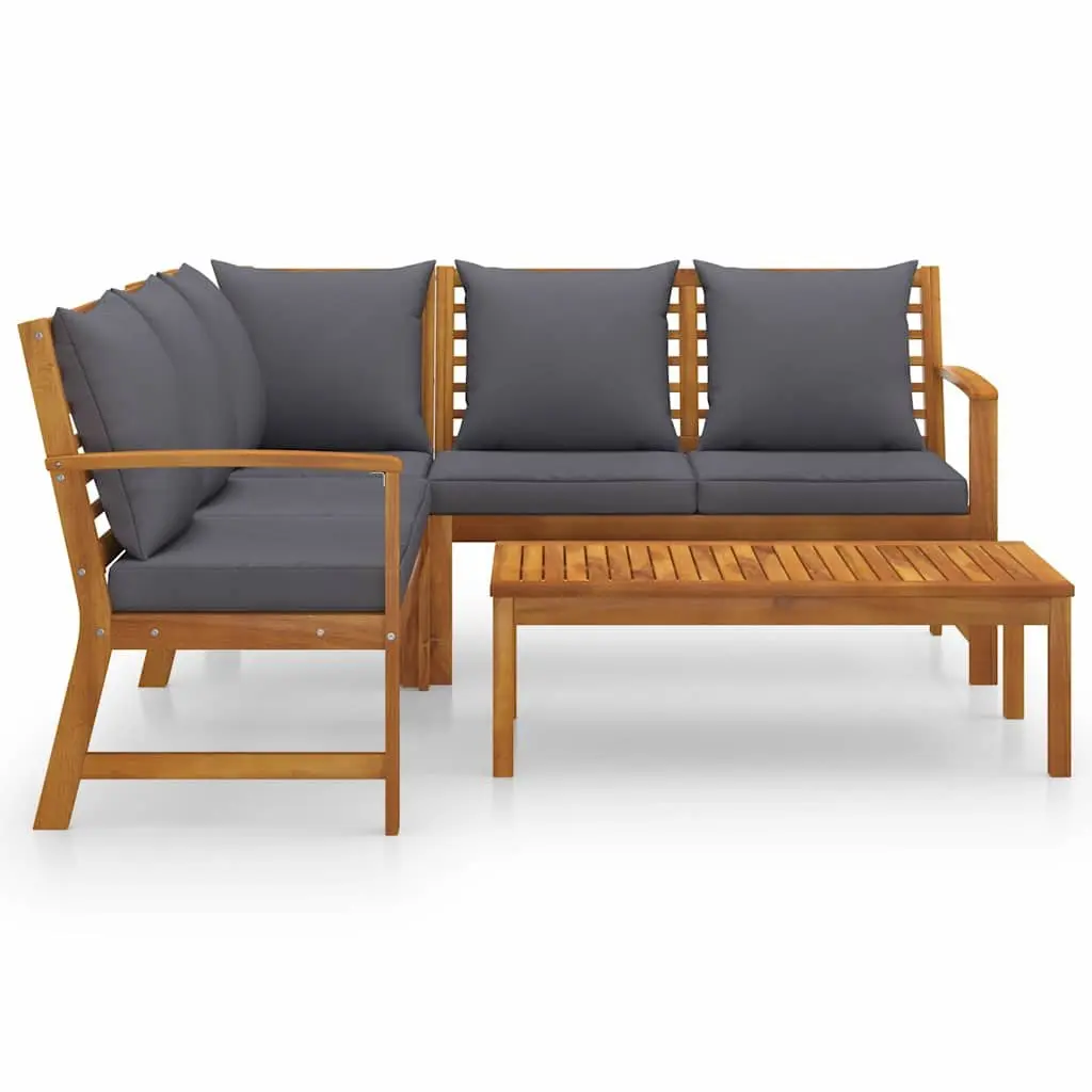 4 Piece Garden Lounge Set Grey Solid Acacia Wood Frame Thickly Padded Cushions Outdoor Patio Furniture