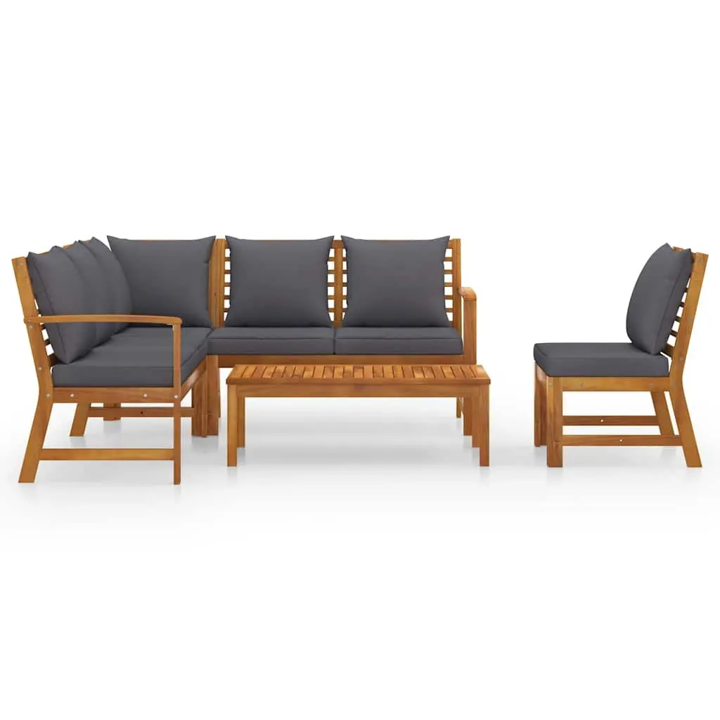 5 Piece Garden Lounge Set Grey Solid Acacia Wood Frame Outdoor Sofa Coffee Table with Cushions