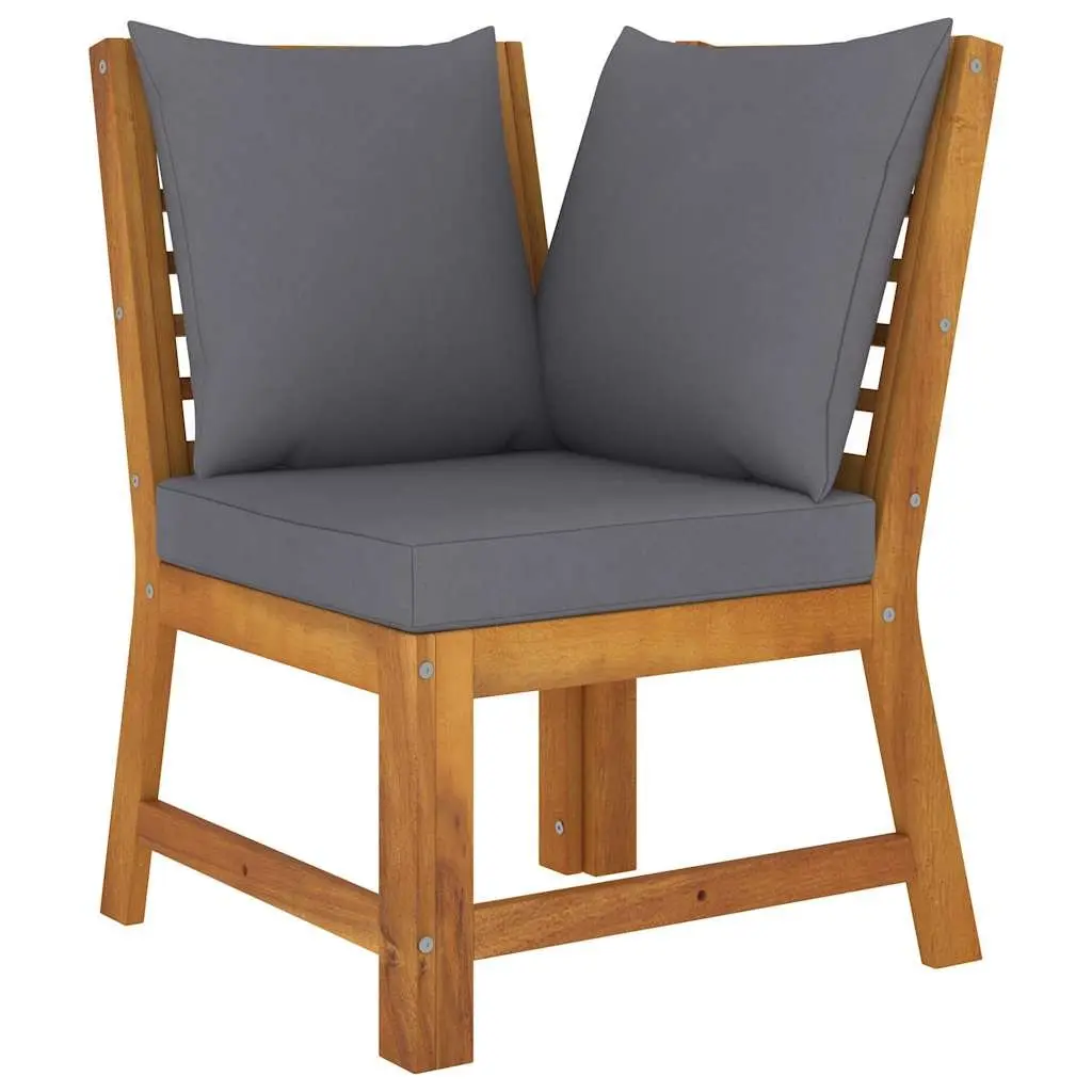 5 Piece Garden Lounge Set Grey Solid Acacia Wood Frame Outdoor Sofa Coffee Table with Cushions