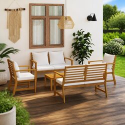 5 Piece Garden Lounge Set with Cream Cushion Comfort