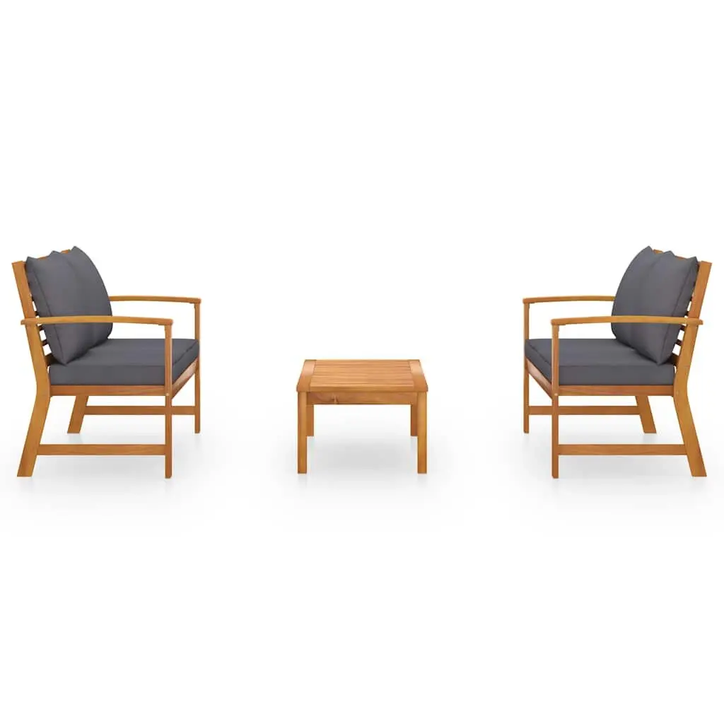 Garden Lounge Set 3 Piece Outdoor Furniture with Cushions Acacia Wood Grey