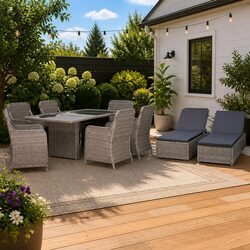 Outdoor Dining Set 9 Piece Poly Rattan Patio Garden Furniture Brown Cushions