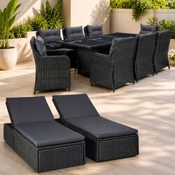 Outdoor Dining Set 11 Piece Poly Rattan Patio Garden Furniture Black