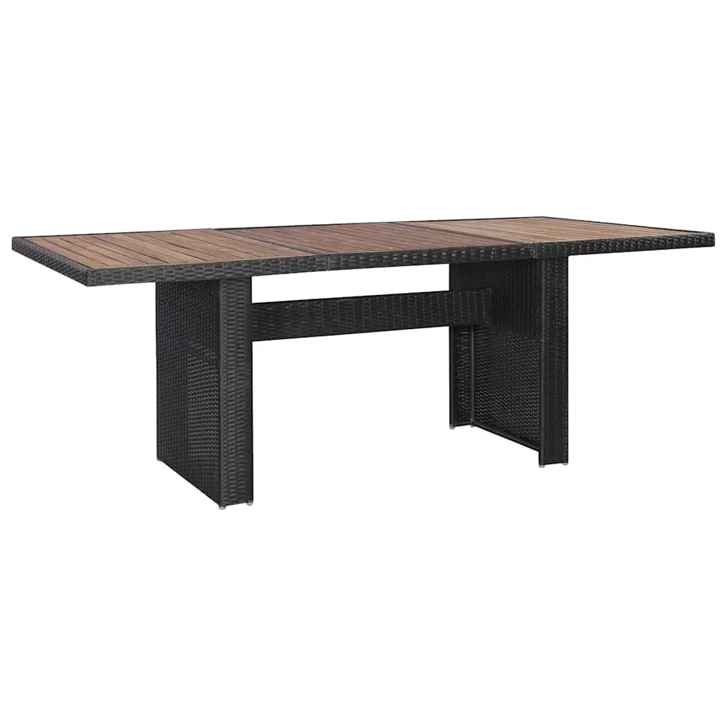 9 Piece Outdoor Dining Set Black Poly Rattan with Cushions Water-resistant PE Rattan Solid Acacia Wood Table Top