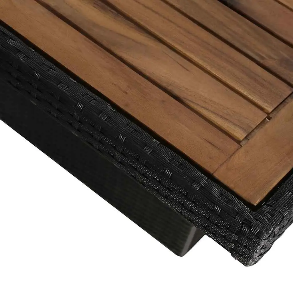 9 Piece Outdoor Dining Set Black Poly Rattan with Cushions Water-resistant PE Rattan Solid Acacia Wood Table Top
