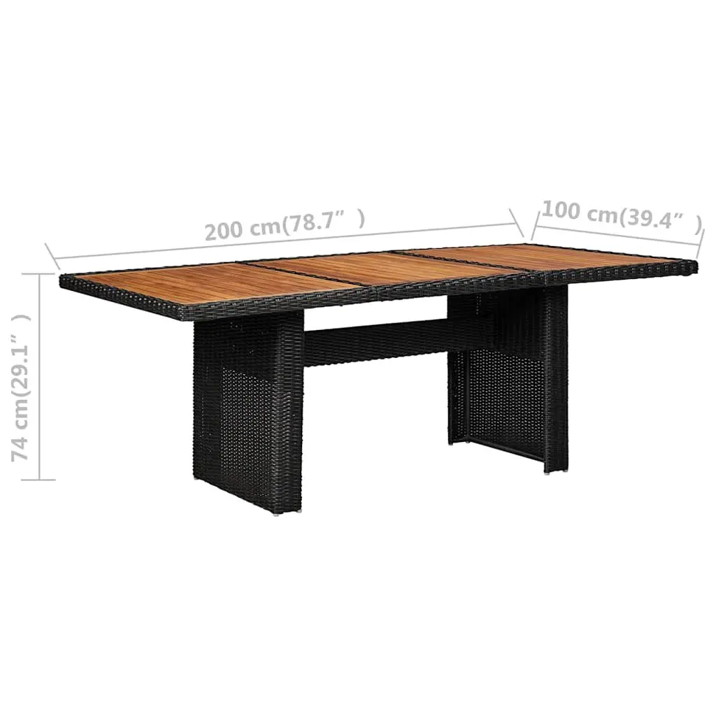 9 Piece Outdoor Dining Set Black Poly Rattan with Cushions Water-resistant PE Rattan Solid Acacia Wood Table Top