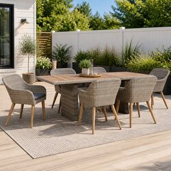 Outdoor Dining Set 7 Piece Poly Rattan Brown Garden Patio Furniture with