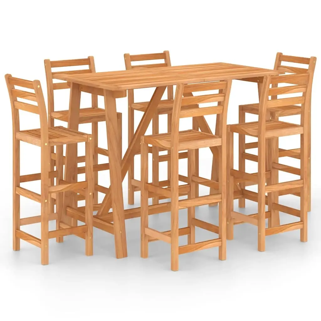 7 Piece Outdoor Bar Set with Stools Solid Wood Patio Garden Furniture Brown