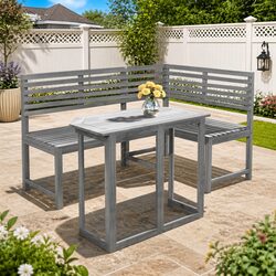 Outdoor Bistro Set 2 Piece Garden Furniture Foldable Table Corner Bench Grey