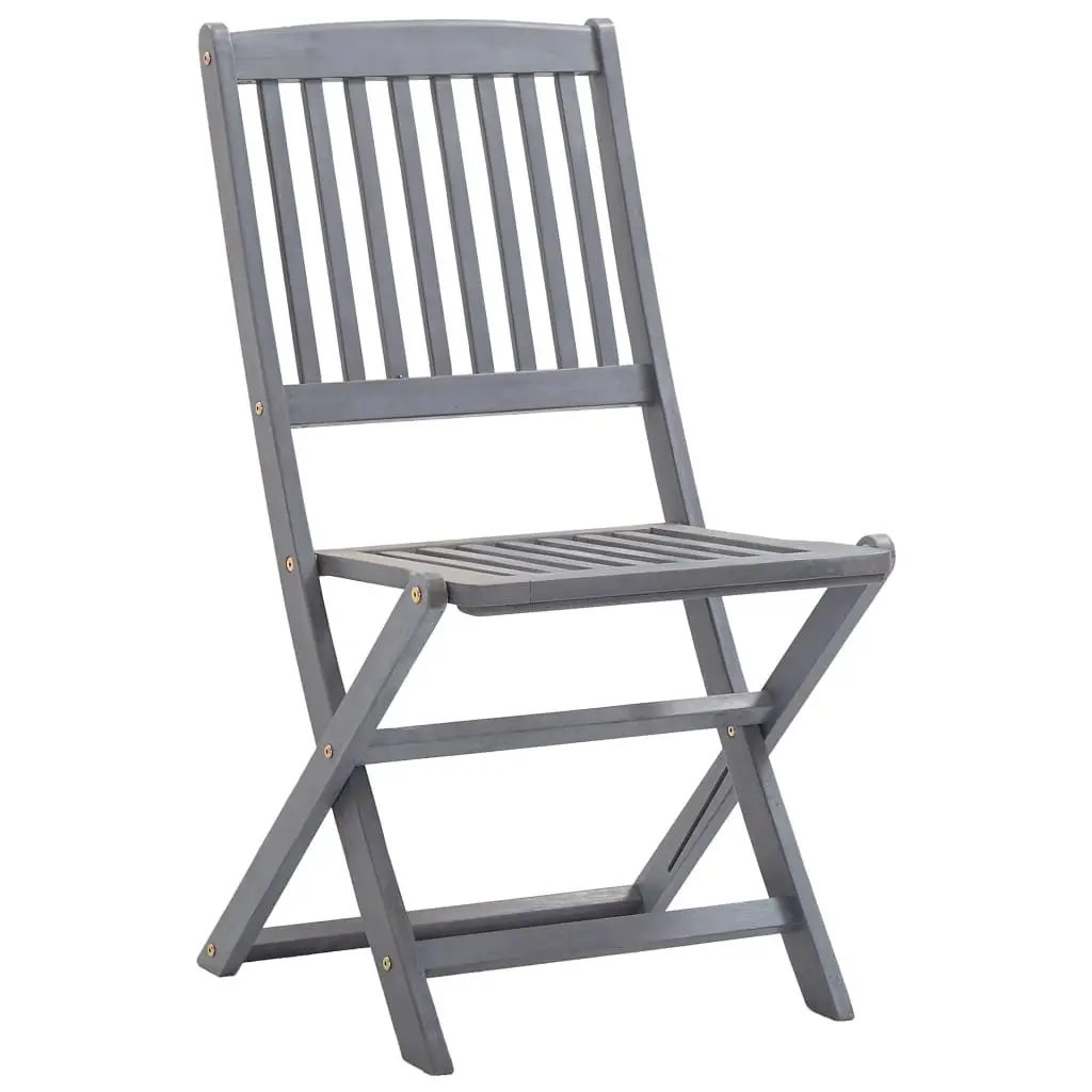 5 Piece Garden Dining Set Solid Acacia Wood Outdoor Furniture Grey Foldable