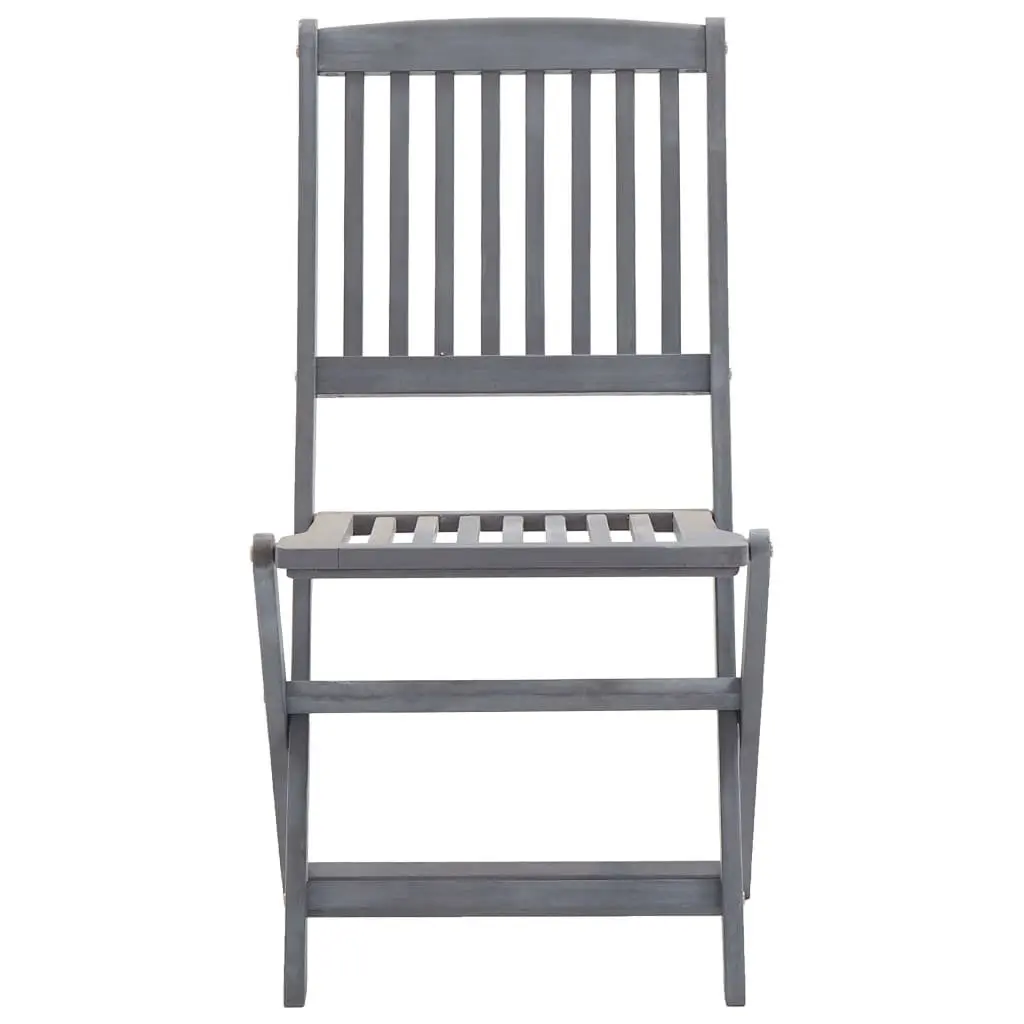 5 Piece Garden Dining Set Solid Acacia Wood Outdoor Furniture Grey Foldable