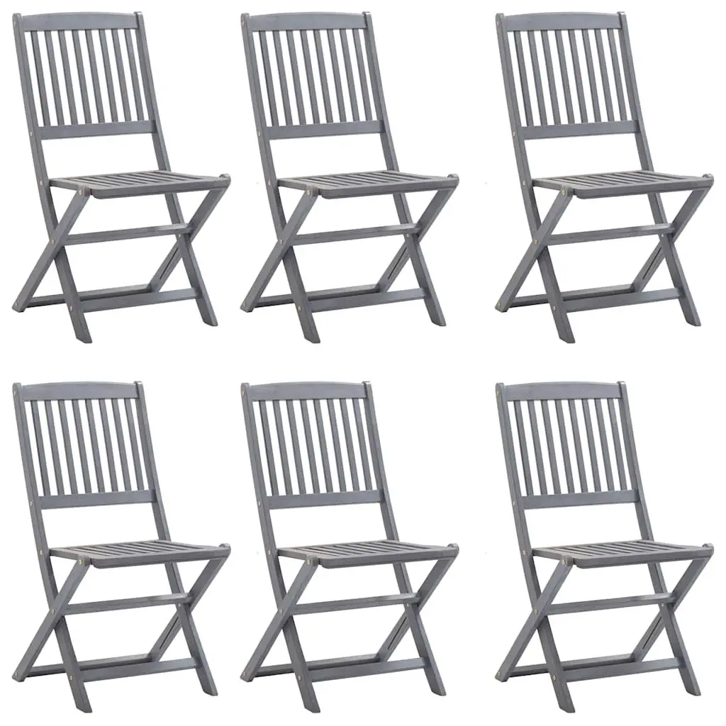 7 Piece Outdoor Dining Set Grey Acacia Wood Folding Table Chairs