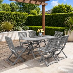 Compact 7-Piece Wooden Dining Set for Outdoor Use
