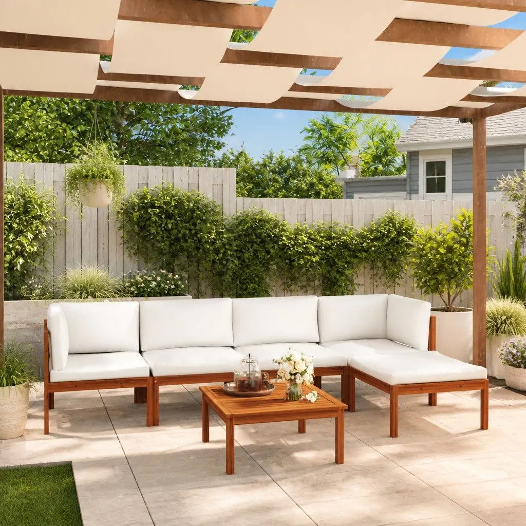 Garden Lounge Set 6 Piece Outdoor Furniture Patio Seating with Cushions White