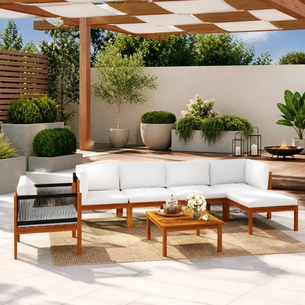 Garden Lounge Set White 7 Piece Outdoor Furniture Patio Sofa with Cushions Rope
