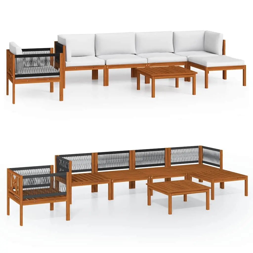 Garden Lounge Set White 7 Piece Outdoor Furniture Patio Sofa with Cushions Rope