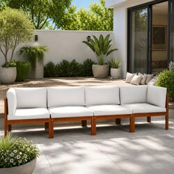 Concise 4-Seater Garden Sofa with Rope Backrest