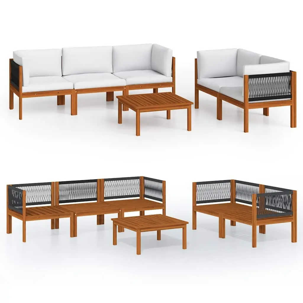 Garden Lounge Set White Cream 6 Piece Outdoor Furniture with Cushions Rope Backrest