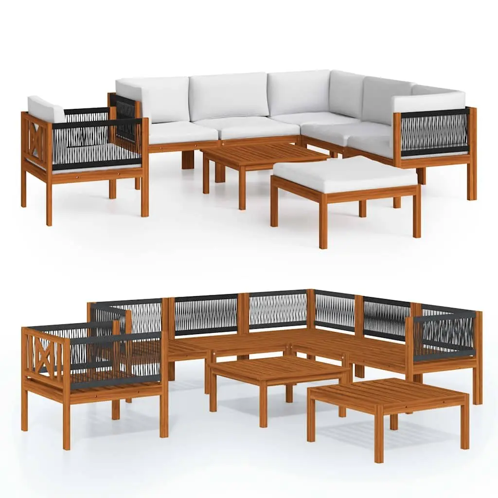 Garden Lounge Set 8 Piece Outdoor Furniture with Cushions Wood Rope Backrest