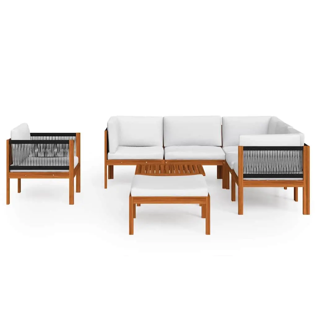 Garden Lounge Set 8 Piece Outdoor Furniture with Cushions Wood Rope Backrest