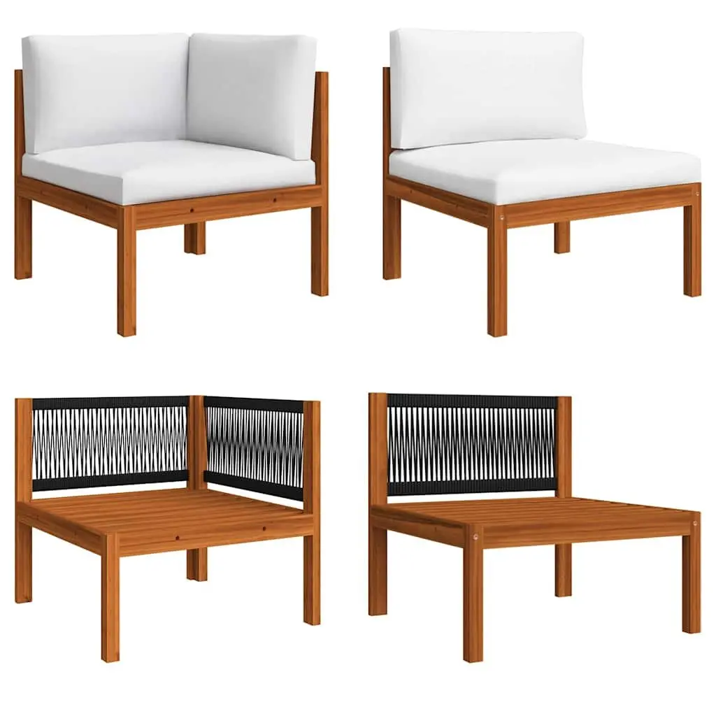 Garden Lounge Set 8 Piece Outdoor Furniture with Cushions Wood Rope Backrest