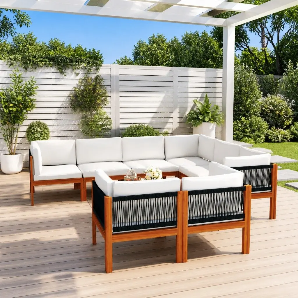 10 Piece Garden Lounge Set Outdoor Patio Furniture Rope Woven Design with