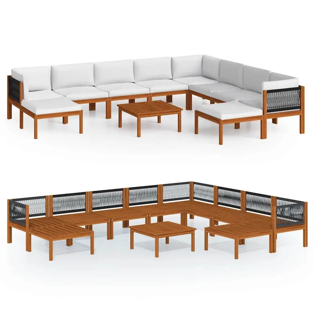 11 Piece Garden Lounge Set White Rope Woven Backrest Outdoor Furniture