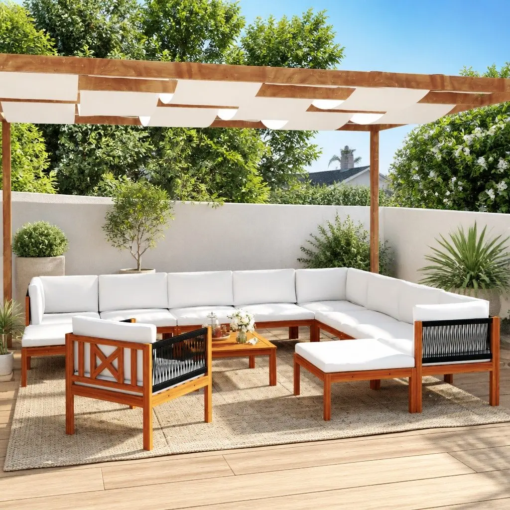 Garden Lounge Set 12 Piece Outdoor Furniture Rope Weave Patio Sofa with Cushions