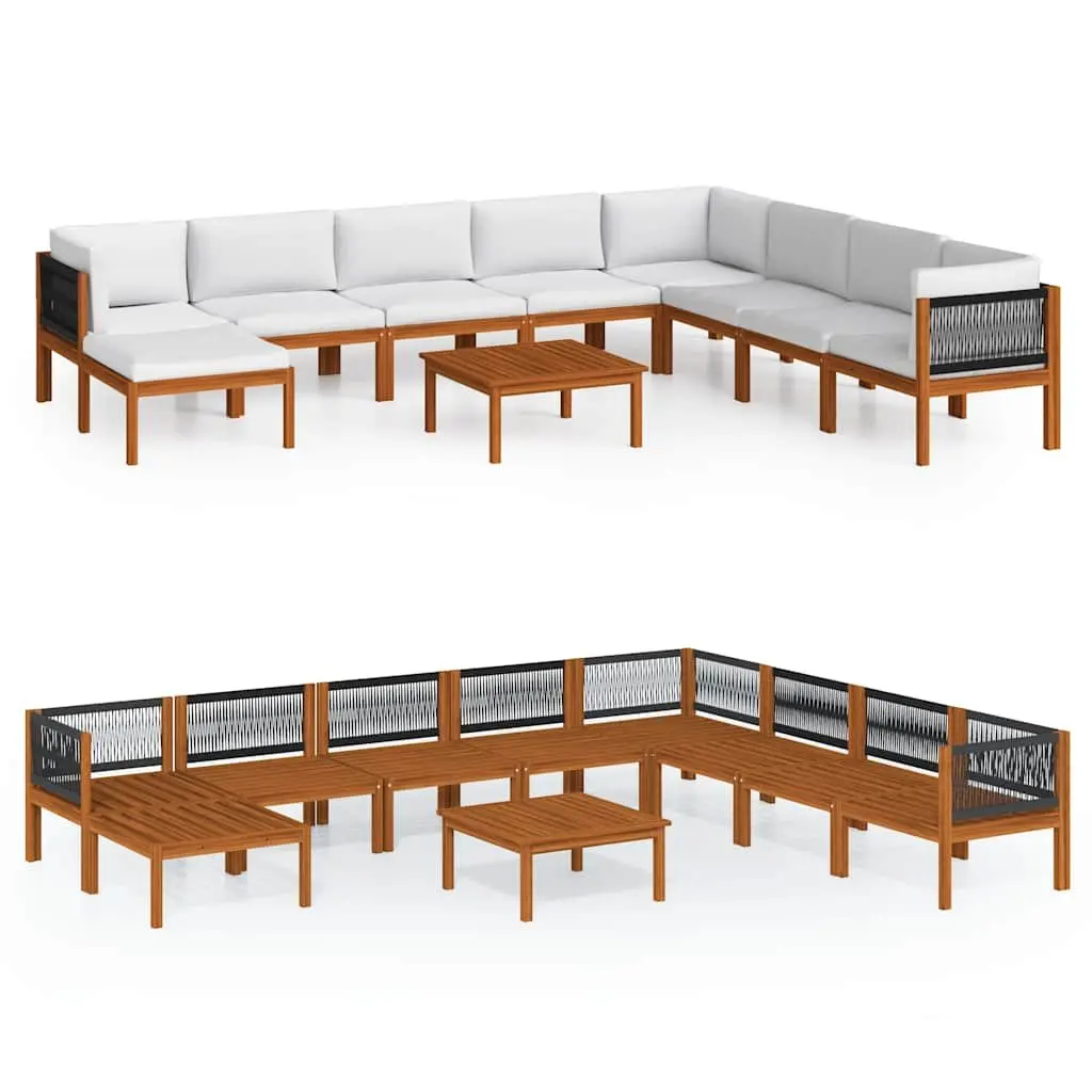 Garden Lounge Set Cream White 9 Piece Outdoor Furniture Rope Weave Wood Patio Sofa Cushions