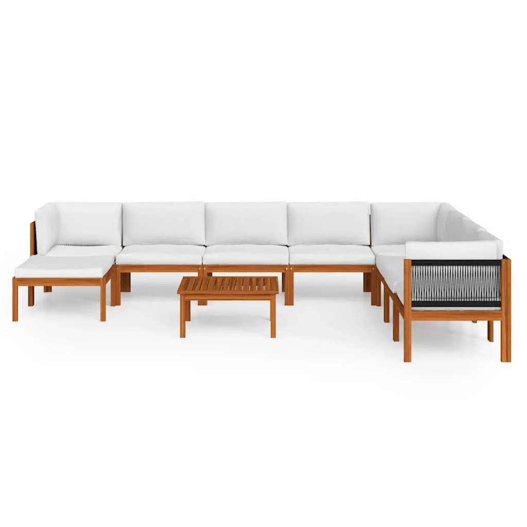 Garden Lounge Set Cream White 9 Piece Outdoor Furniture Rope Weave Wood Patio Sofa Cushions