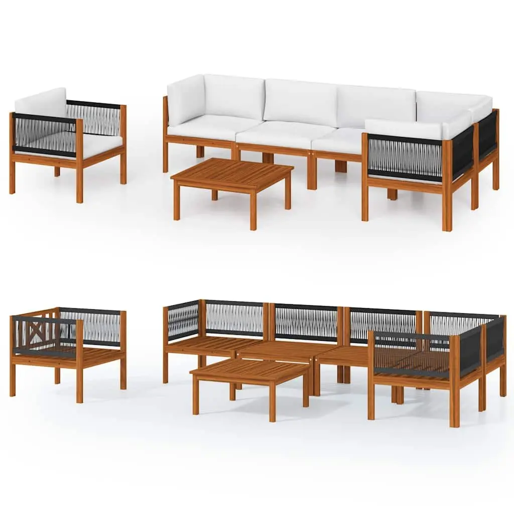 7 Piece Garden Lounge Set White Rope Backrest Outdoor Sofa with Cushions