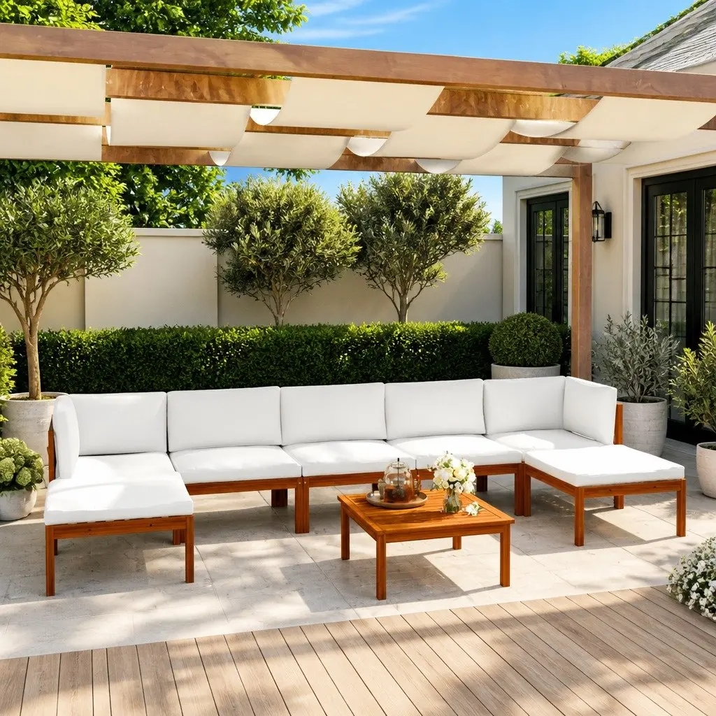 Garden Lounge Set 8 Piece Outdoor Furniture Patio Sofa with Cushions Cream