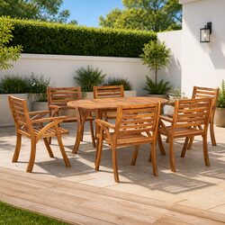 Outdoor Dining Set 7 Piece Garden Table Chairs Solid Wood Patio Furniture Brown