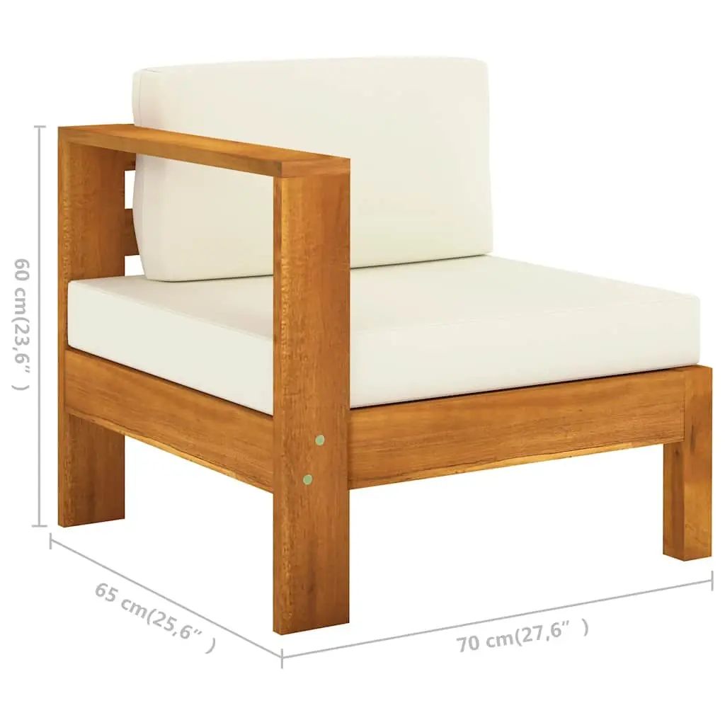 3-Seater Garden Sofa Solid Acacia Wood Cream Cushions Outdoor Patio Furniture