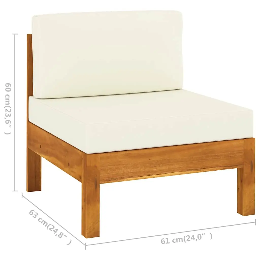 3-Seater Garden Sofa Solid Acacia Wood Cream Cushions Outdoor Patio Furniture