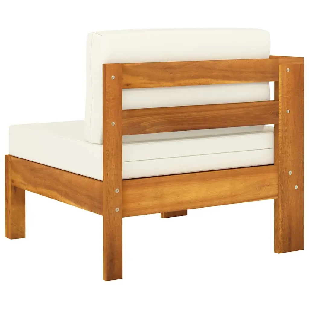 3-Seater Garden Sofa Solid Acacia Wood Cream Cushions Outdoor Patio Furniture