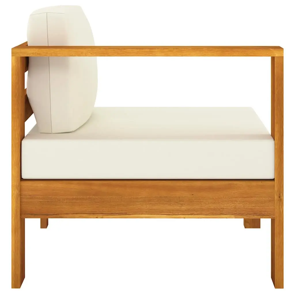 3-Seater Garden Sofa Solid Acacia Wood Cream Cushions Outdoor Patio Furniture