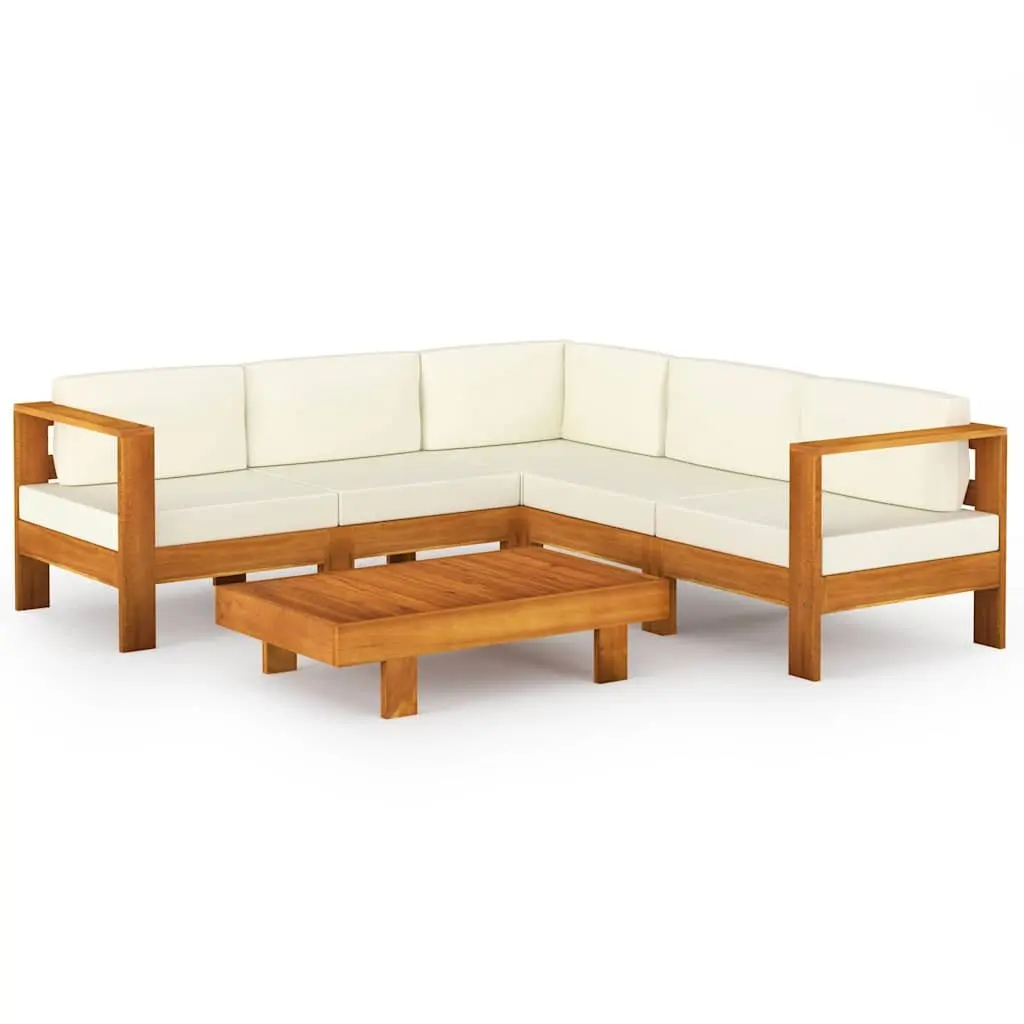 6 Piece Garden Lounge Set White Acacia Wood Outdoor Patio Furniture with Cushions